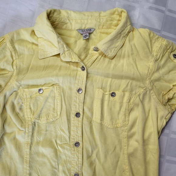 GUESS WOMEN'S SHORT SLEEVE SHIRT YELLOW SIZE MEDIUM FASHION WEAR DESIGNER - Picture 5 of 14